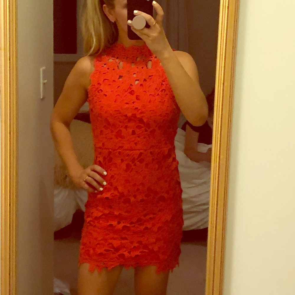Vici Coral Red Lace Dress